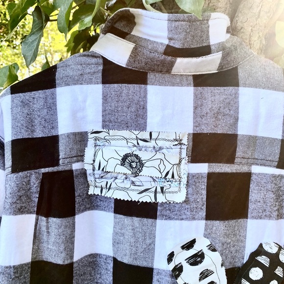 Flannel Buffalo Check Plaid Shacket Grunge Boho Frayed Floral Hippie Patch 2XL - Picture 5 of 11